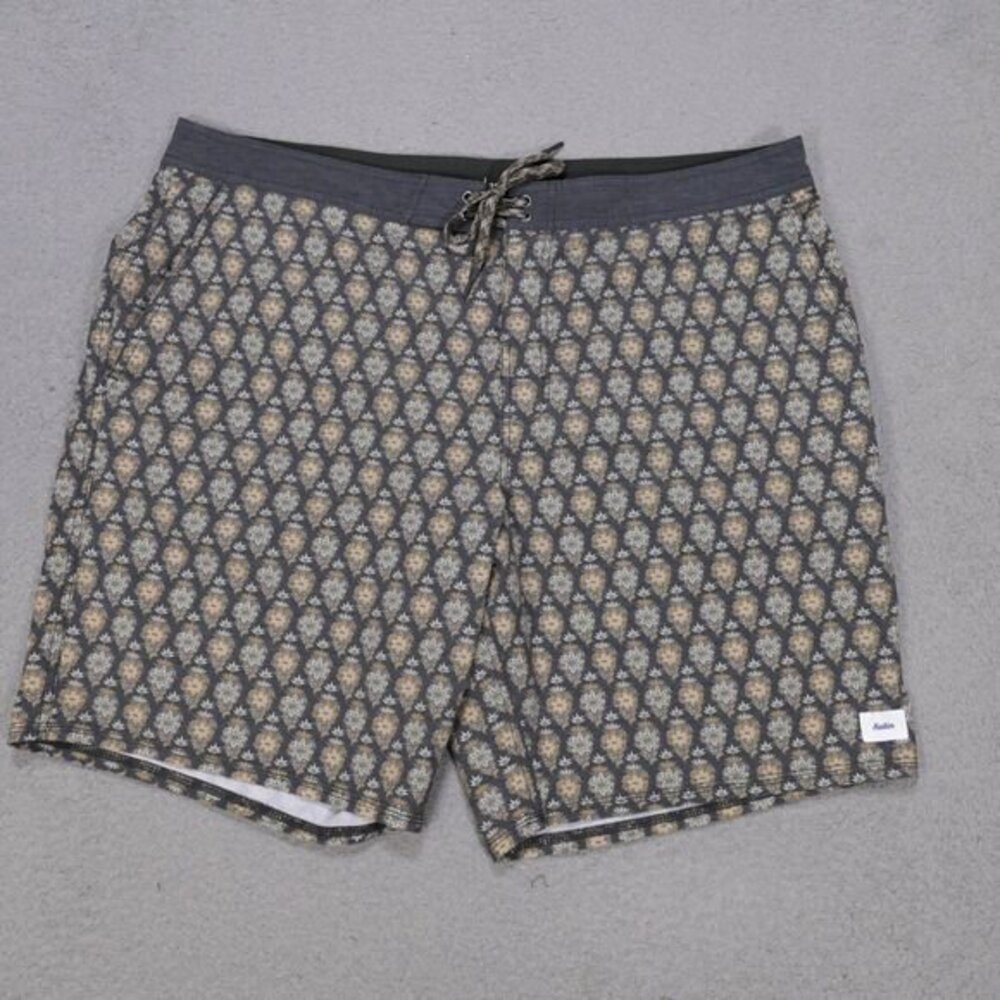 Katin Mens Board Shorts 38 Gray Floral Swim Trunks Drawstring